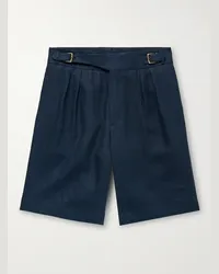 Anderson & Sheppard Shorts a gamba dritta in lino con pinces Gurkha Blu