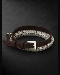 John Hardy Bracciale a catena in argento e pelle Classic Marrone