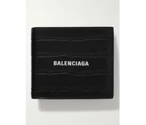 Balenciaga Portafoglio in pelle effetto coccodrillo con logo stampato Nero