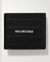 Balenciaga Portafoglio in pelle effetto coccodrillo con logo stampato Nero