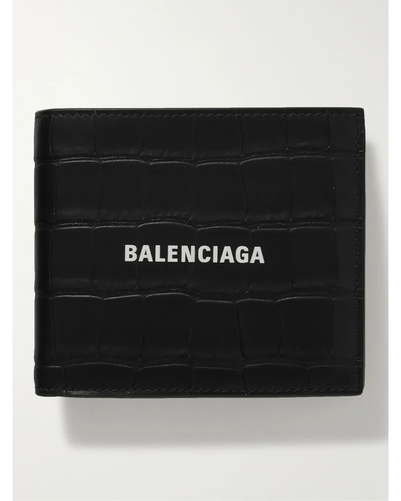 Balenciaga Portafoglio in pelle effetto coccodrillo con logo stampato Nero