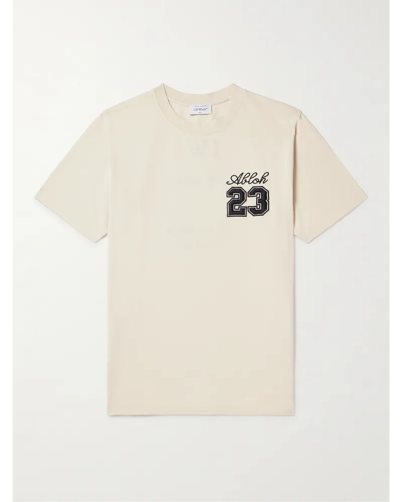OFF-WHITE T-shirt in jersey di cotone con logo ricamato Neutri