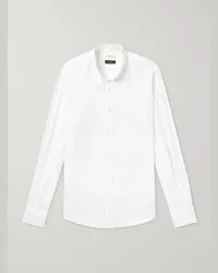 Incotex Camicia in lino con collo alla coreana Glanshirt Bianco