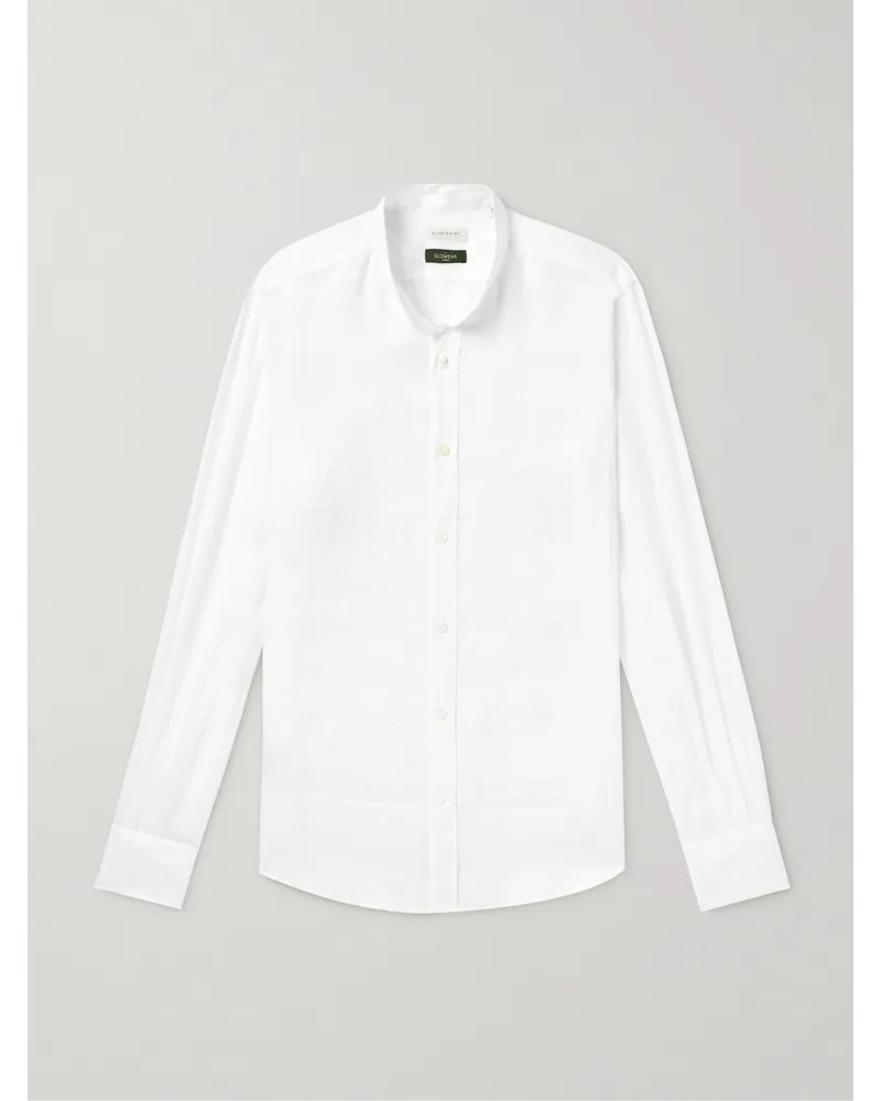 Incotex Camicia in lino con collo alla coreana Glanshirt Bianco