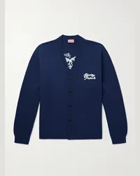 Kenzo Cardigan in misto lana e cotone con logo ricamato Blu