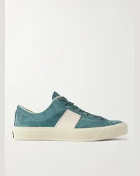 Tom Ford Sneakers in camoscio con finiture in pelle Cambridge Blu