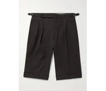Shorts slim-fit in misto cotone seersucker con pinces