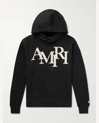 Amiri Felpa in jersey di cotone con cappuccio, logo applicato e finiture in pelle Staggered Nero