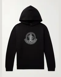 Moncler Felpa in jersey di cotone con cappuccio, stampa e logo applicato Nero