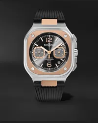 Bell & Ross Cronografo automatico 42 mm in oro rosa 18 carati e acciaio inossidabile con cinturino in gomma BR 05, N. rif. BR05C-RTH-STPG/SRB Nero