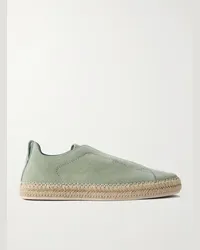 Ermenegildo Zegna Sneakers slip-on in camoscio con finiture in pelle Triple Stitch Verde