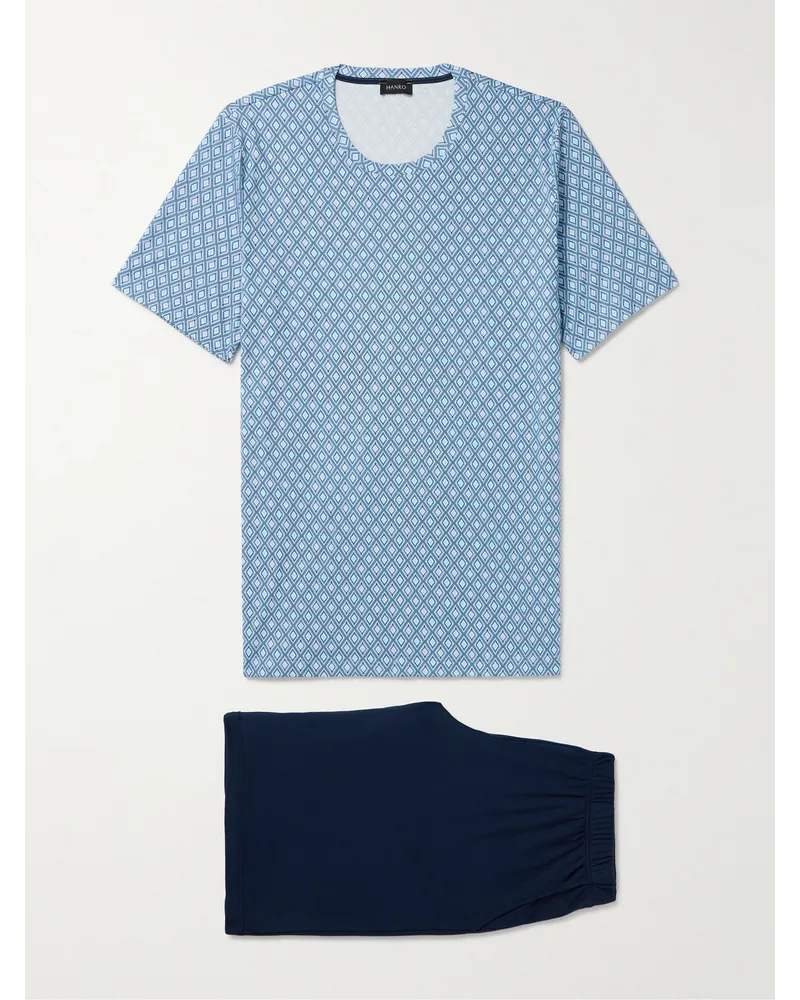 Hanro Pigiama in jersey di cotone stampato Night & Day Blu