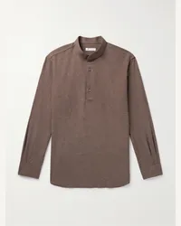 Loro Piana Camicia in misto lana vergine e cashmere con collo alla coreana Elia Marrone