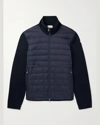 Moncler Cardigan slim-fit in misto lana e shell trapuntato con zip Blu