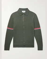 Thom Browne Cardigan slim-fit in lana vergine con finiture in gros-grain e collo button-down Verde