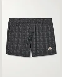 Moncler Shorts da mare corti a gamba dritta con monogramma Nero