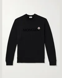 Moncler Felpa in jersey di cotone con logo floccato applicato Nero