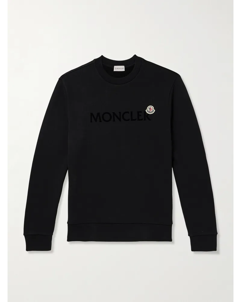 Moncler Felpa in jersey di cotone con logo floccato applicato Nero