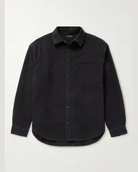 Balenciaga Camicia oversize in denim imbottito con logo ricamato Nero