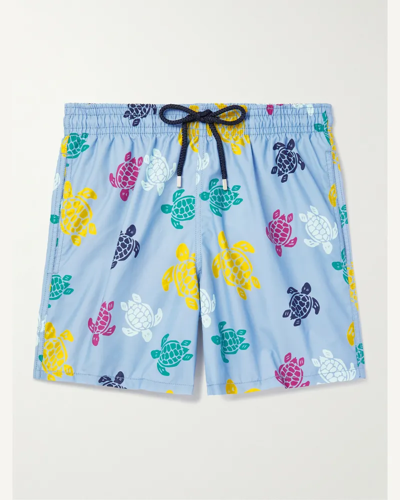 Vilebrequin Shorts da mare medi a gamba dritta in tessuto riciclato con stampa Moorea Blu