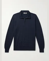 Canali Pullover slim-fit in cotone con mezza zip Blu