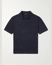 Theory Polo in jersey di misto lino Brenan Blu