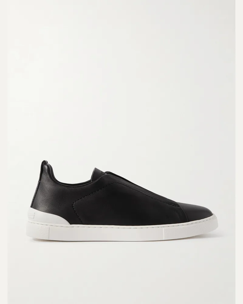 Ermenegildo Zegna Sneakers slip-on in pelle pieno fiore SECONDSKIN Triple Stitch Nero