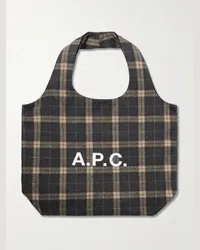 A.P.C. Tote bag in flanella di misto lana tartan Marrone