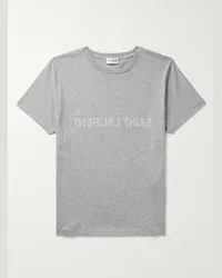 Saint Laurent T-shirt in jersey di cotone con logo stampato effetto consumato Grigio