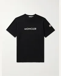 Moncler T-shirt in jersey di cotone con logo applicato Nero