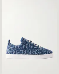 Christian Louboutin Sneakers in denim effetto consumato con decorazioni e finiture in gros-grain Louis Junior Blu