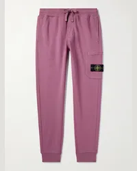 Stone Island Pantaloni sportivi a gamba affusolata in jersey di cotone con logo applicato Viola