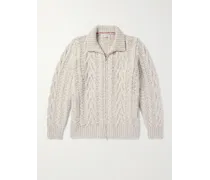 Cardigan in misto lana e cashmere a trecce con zip