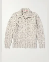 Brunello Cucinelli Cardigan in misto lana e cashmere a trecce con zip Grigio