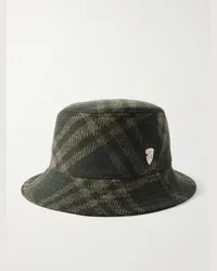 Burberry Cappello da pescatore in lana spazzolata a quadri con logo applicato Verde