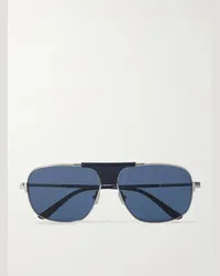 Tom Ford Occhiali da sole in metallo argentato con finiture in pelle stile aviator Tex Argento