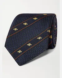 Gucci 7cm Logo-Detailed Striped Silk-Jacquard Tie Blu