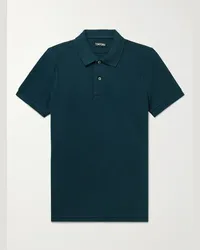 Tom Ford Polo in cotone piqué tinta in capo Blu