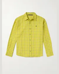 Acne Studios Camicia in flanella di cotone a quadri con logo applicato Sarlie Giallo