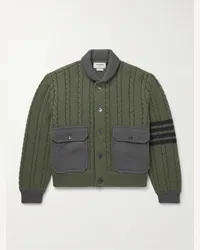 Thom Browne Bomber in misto lana vergine a trecce con righe Verde