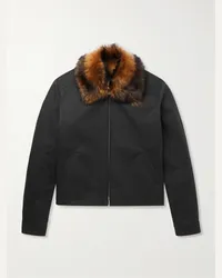 Alexander McQueen Bomber in tela di cotone con finiture in shearling Nero