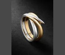 Serie di due anelli in oro giallo e bianco 18 carati