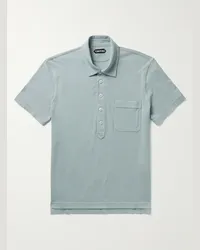 Tom Ford Polo in misto cotone e seta piqué Blu