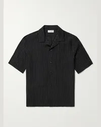 Saint Laurent Camicia in charmeuse di seta a righe con colletto aperto Nero