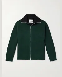 Jil Sander Pullover reversibile in misto lana e cashmere a coste con zip Verde