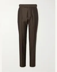 Tom Ford Pantaloni slim-fit a gamba affusolata in misto lana e seta Atticus Marrone