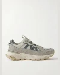 Moncler Sneakers in pelle traforata con finiture in camoscio Lite Runner Grigio