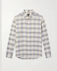 Brioni Camicia in misto cotone e cashmere a quadri Neutri