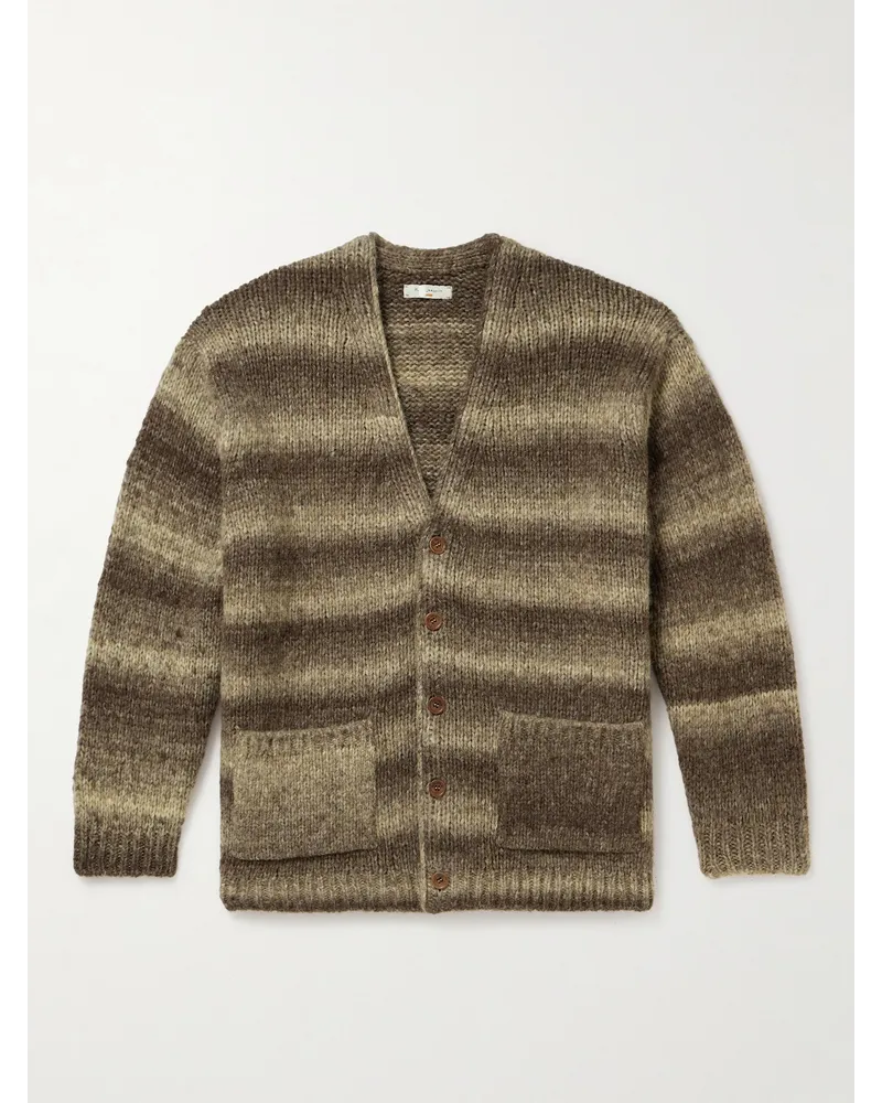 Nudie Jeans Cardigan in misto lana spazzolato a righe Kent Marrone