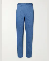 Richard James Pantaloni a gamba dritta in misto lino Blu